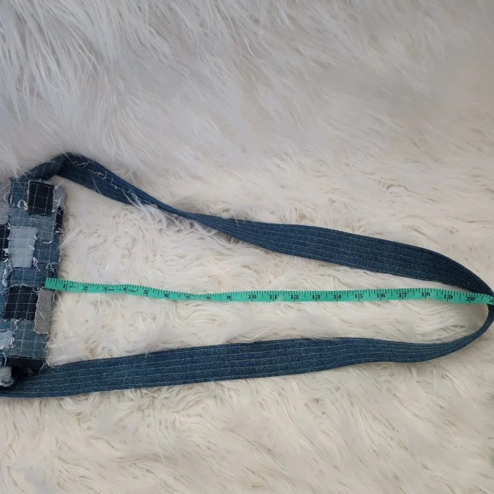 Denim Canvas Patchwork Crossbody Shoulder Bag Y2K Upcycle Bucket Boho Hippie‎ - Picture 13 of 14